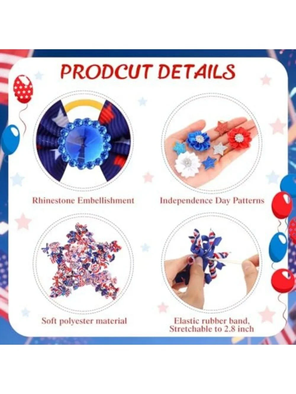 300 Pcs 4th of July Dog Bows with Rubber Bands - Patriotic Pet Accessories